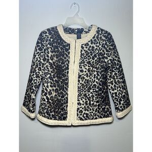Carole Little Vintage Silk Quilted Cropped Jacket Leopard Animal Print Women's S